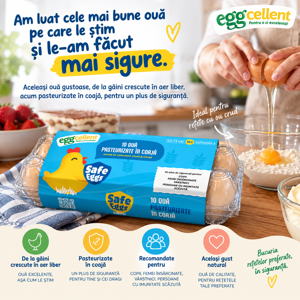 Eggcellent Safe Eggs – 10 ouă pasteurizate în coajă